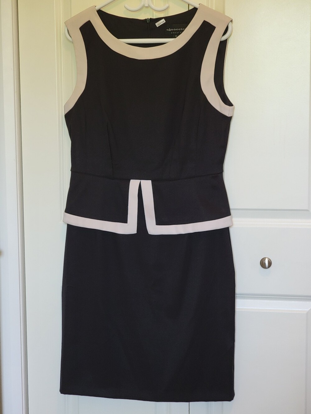 Connected Apparel Black Sheath Dress with Cream Trim